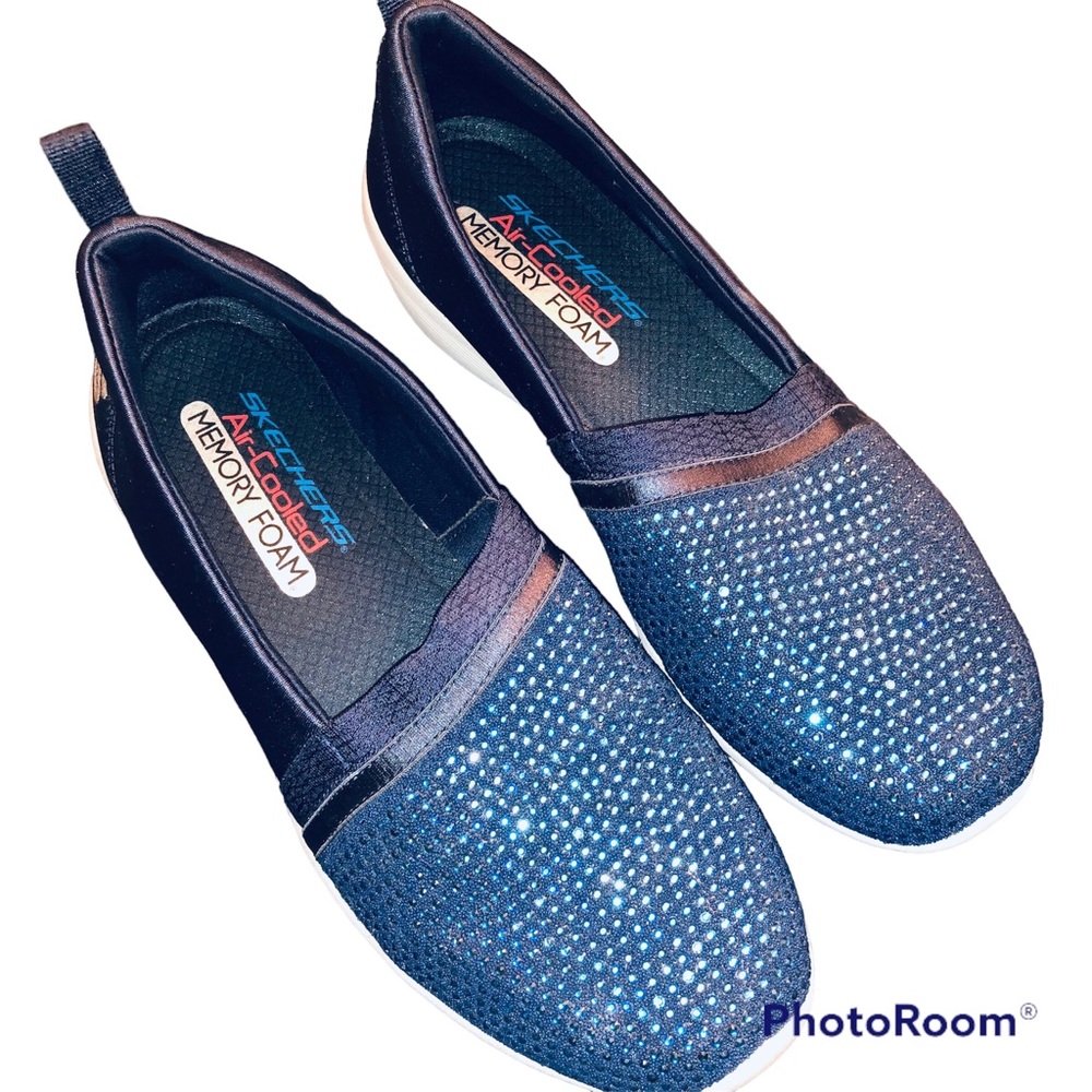 Skechers Air-Cooled Memory Foam Rhinestones Bling Loafers Slip-ons Shoes 7.5